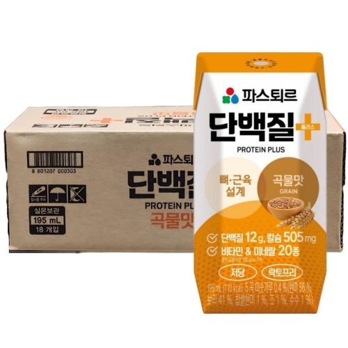 파스퇴르 단백질 플러스 곡물맛 195ml (18개)_이미지