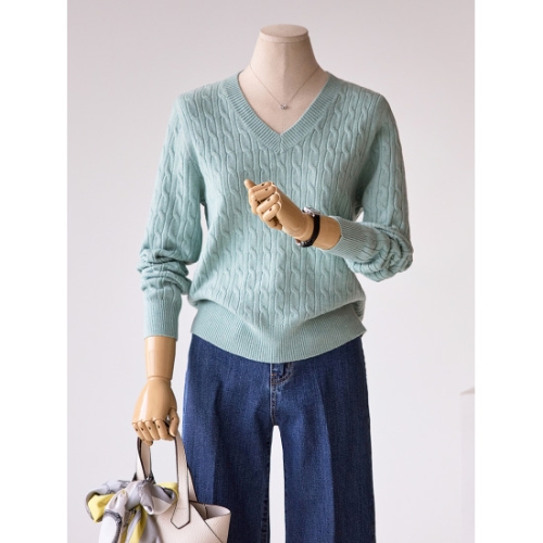 커스텀에이블 꽈배기 브이넥 긴팔 니트_T2501KN009A