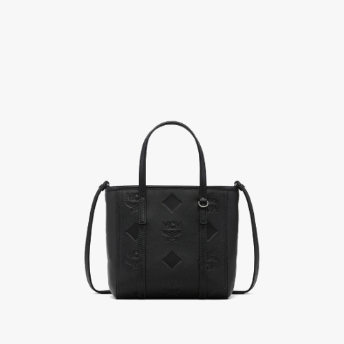 MCM Toni 맥시 모노그램 레더 탑 지퍼 쇼퍼 MWPGSMT04BK