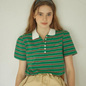 아워호프 Stripe Shirring Pique T-Shirt Green H25SP2-TS33-GRN_이미지
