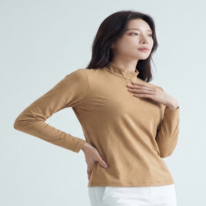 여성 메쉬배색 자카드 반목티셔츠_1J45432 51348_5009235014