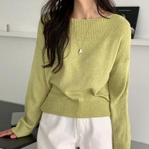 샵앤 국산 여성스런 보트넥 나그랑 루즈 긴팔 니트 티셔츠 21DS-WKN-425_이미지