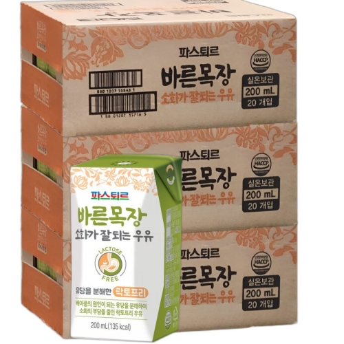 파스퇴르 무항생제 바른목장 소화가 잘되는 우유 200ml (60개)_이미지