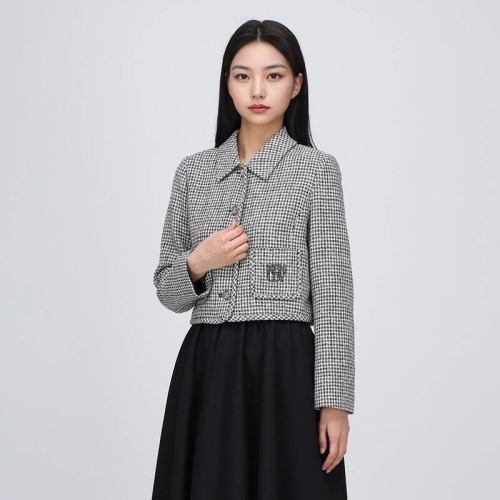 린컴퍼니 케네스레이디 하운드체크 자수 숏 자켓 EWJKPC03