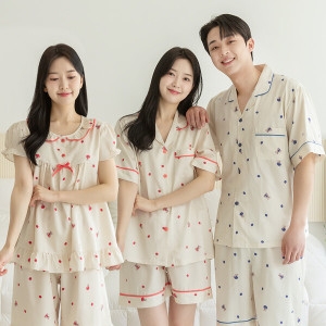 토토와모모 여성 잠옷 남자 여자 파자마 반팔 커플잠옷 신혼부부 연인 807_707 베어베리_이미지
