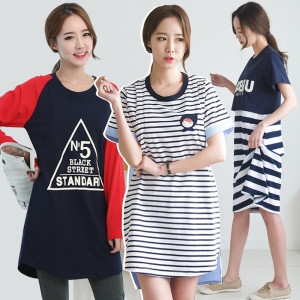 [불명] 메르 임산부 긴팔 수유 슈슈배색 원피스_이미지