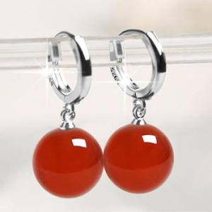 ONM 귀걸이 S925 마노 원석 붉은 은침 8mm 똑딱이 36150929