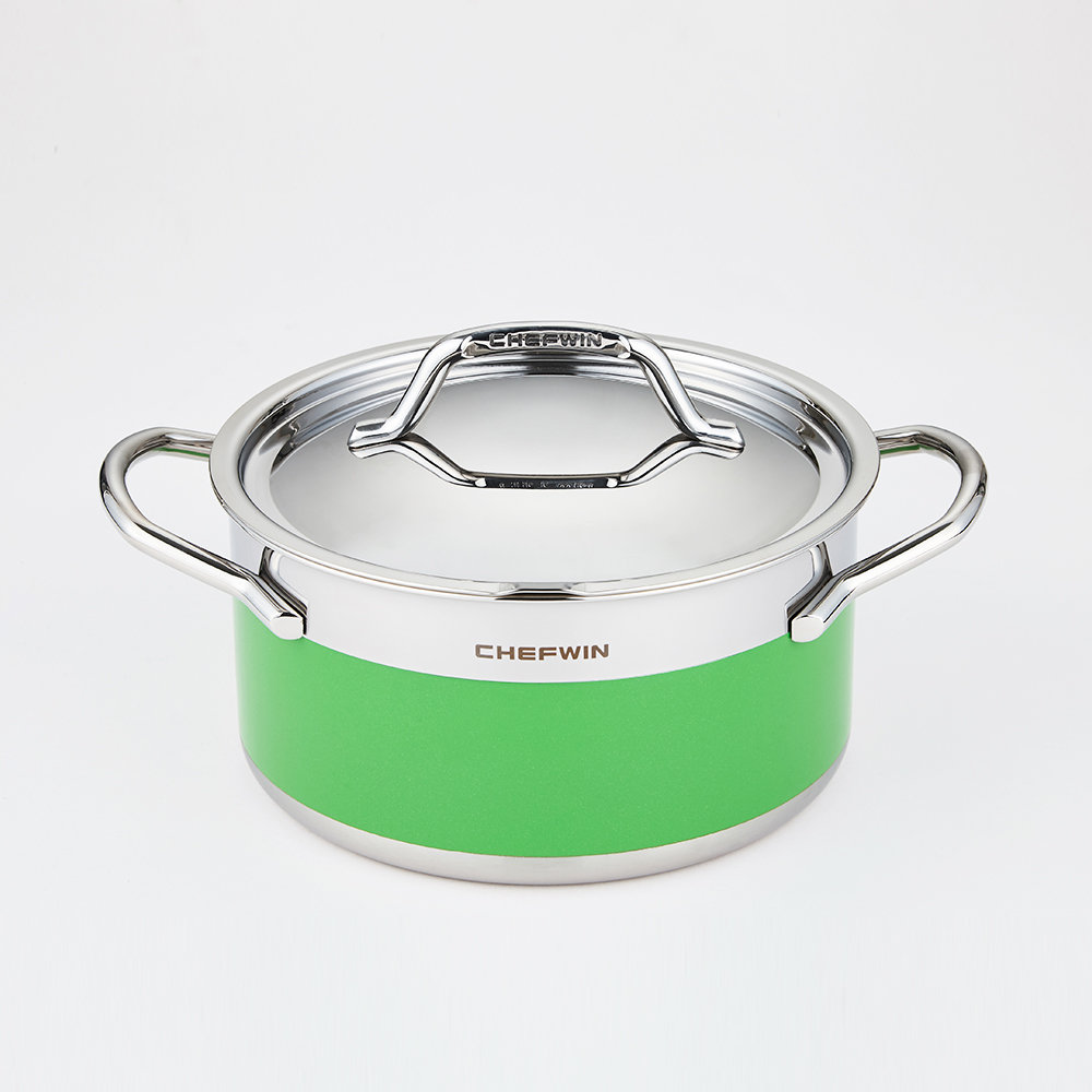 동원금속 쉐프윈 304STS 통5중 컬러 양수냄비 그린 (20cm)