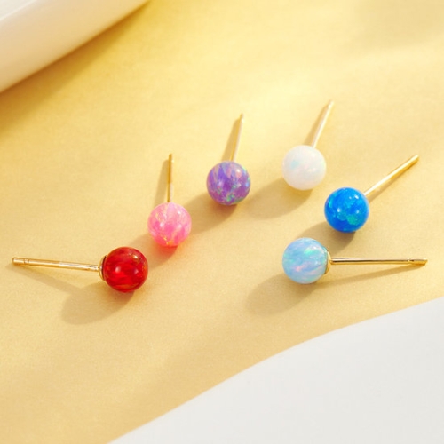 비앤비골드 14K 오로라 오팔 볼 귀걸이 4mm 한쌍 JAE40524