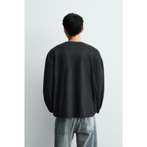 자라 국내 남성 워시드 스트럭처 티셔츠 블랙 0526/338/800 Men 3366197