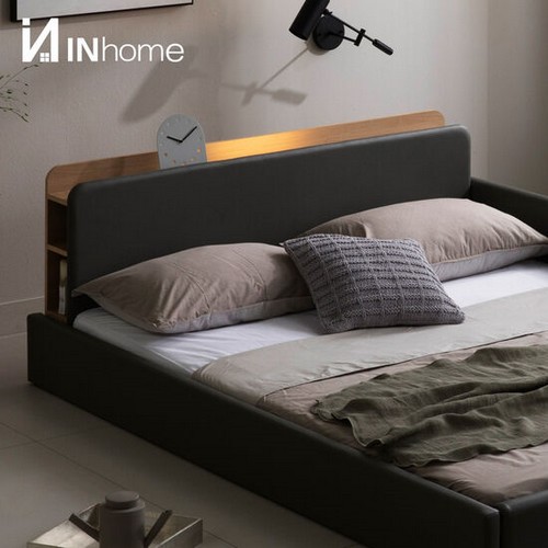 인홈 라온 수납 저상형 LED 패밀리침대 Q+Q (매트별도)_이미지