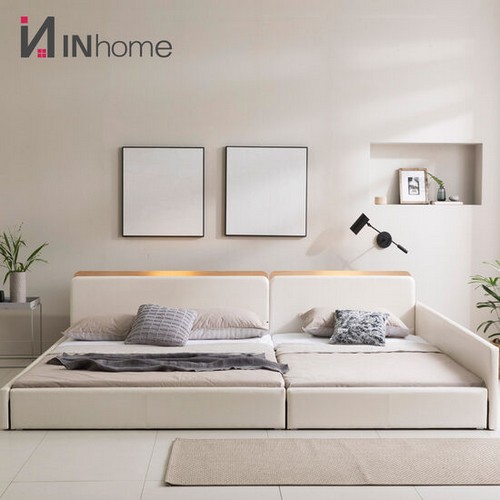 인홈 라온 수납 저상형 LED 패밀리침대 Q+Q (매트별도)_이미지