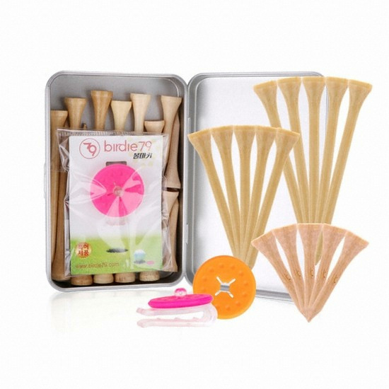 지온카시야 필드마스터팩 원목골프티 메탈케이스 세트 (30개)