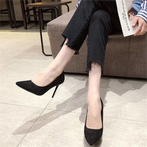 ONM 여성 스웨이드 하이힐 20대 뾰족 구두 검정힐 9085714