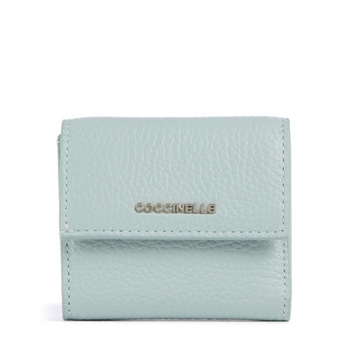 코치 넬레 Coccinelle 메탈릭 소프트 월렛 그레인드 가죽 아쿠아마린 색상 지갑 525015