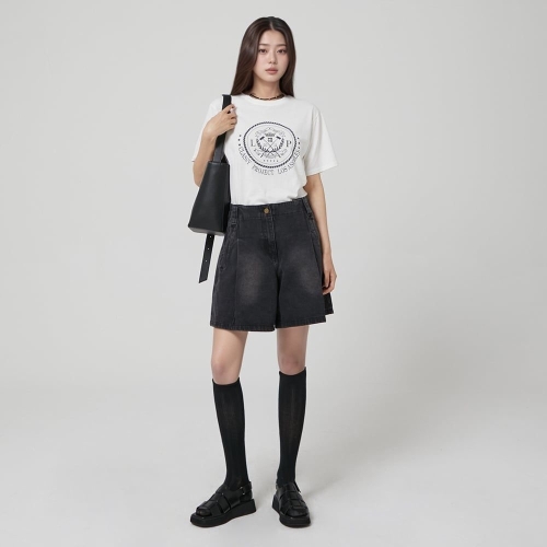 랩 워싱 주름 턱 데님쇼츠 AR3DP863