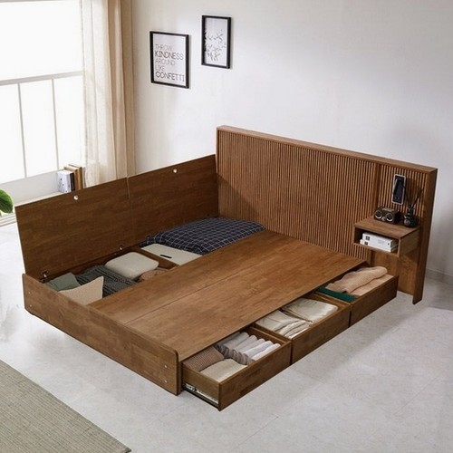 BIF보루네오 호텔라인 KC758 원목침대 K+패널 (매트별도)_이미지