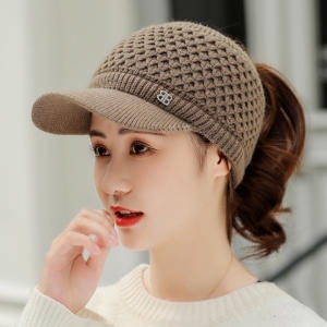  여성 포니테일 격자무늬 니트캡