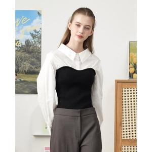 JJ지고트 니트 레이어드 배색 블라우스 GN9A1PO52_이미지