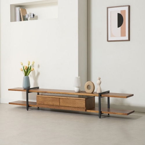 앨비노2 2단 서랍형 24T 고무나무 거실장 2400