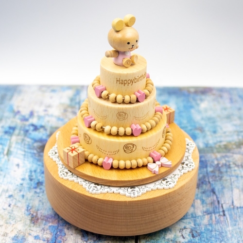 코쿤 움직이는 원목 오르골 생일케이크