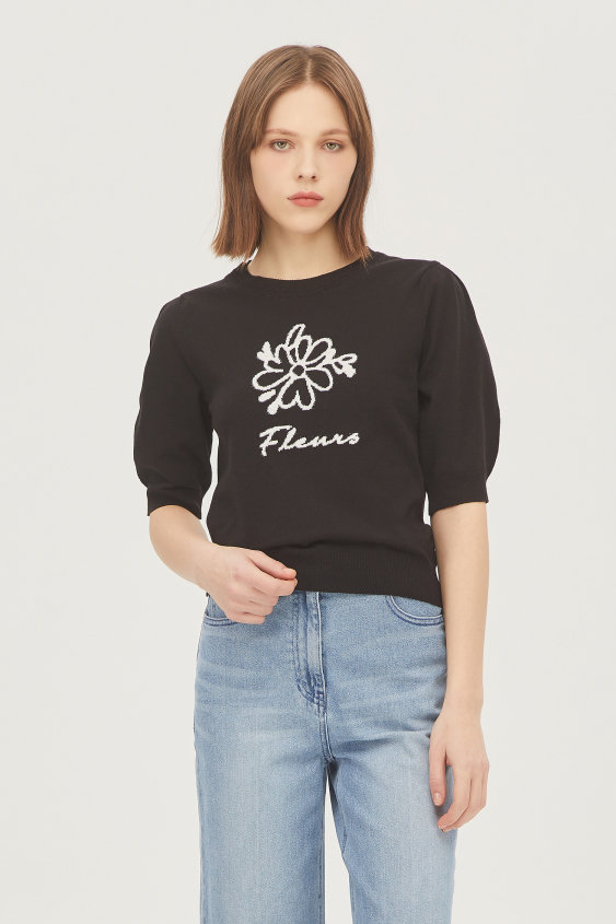 시슬리 플라워 볼륨 소매 니트 SAKP40331_이미지