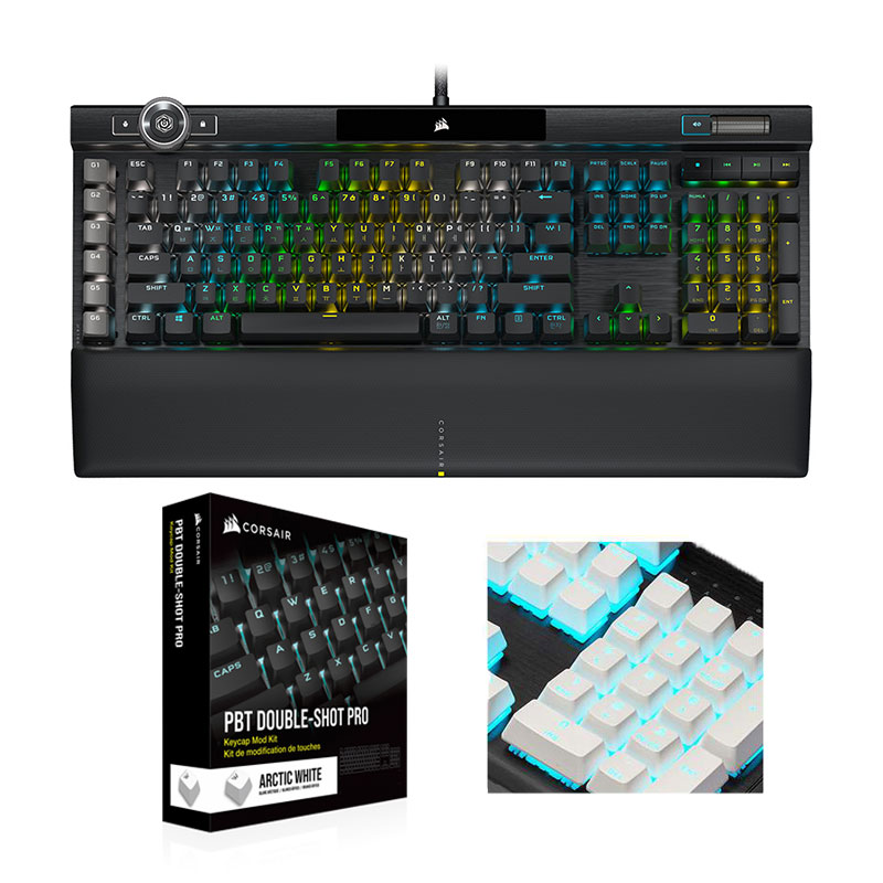 CORSAIR K100 RGB MX SPEED 한글+PBT Double-shot Keycaps Pro (은축, 화이트)_이미지