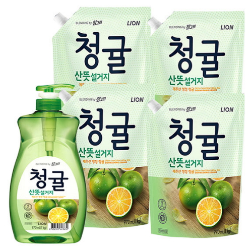 참그린 청귤 산뜻설거지 리필 1kg (970ml) (4개)_이미지