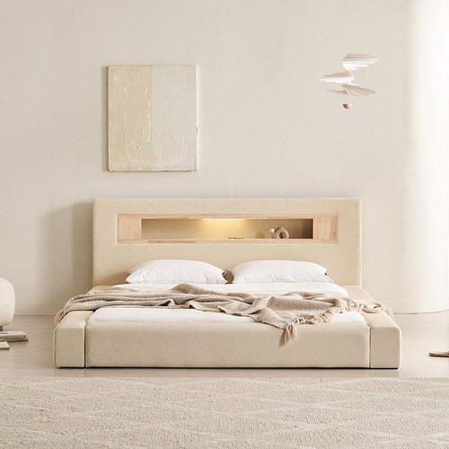 포레티 편백나무 LED 오픈형 가죽 침대 Q