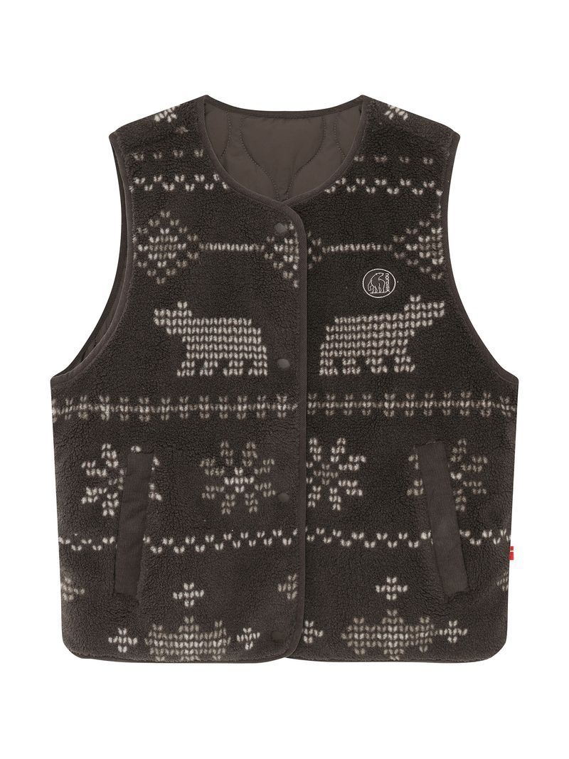 노르디스크 OWW26601E8 휘게 노르딕패턴 플리스 베스트 Reversible W_Dark Brown_ 733_이미지
