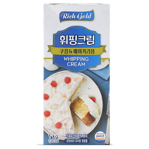(주)동서 리치골드 휘핑크림 쿠킹&베이커리용 1kg이미지입니다. 누르면 해당 게시물로 새창이동합니다.