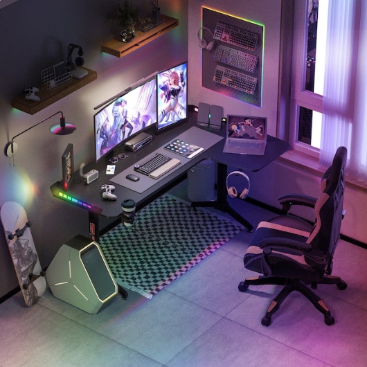 Wisfor LED 코너형 L형 컴퓨터 <b>책상</b>