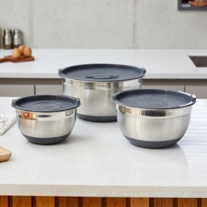 이랜드리테일 모던하우스 홈쿡 준비 뚜껑있는 믹싱볼 세트 18 21 26cm 그레이_이미지