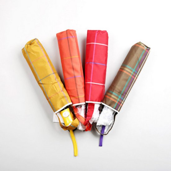 더로라 첵크 번들 3단 접는우산 E802