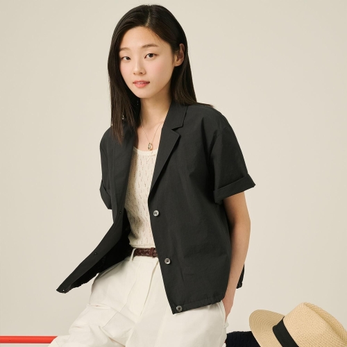 삼성물산 빈폴 레이디스 코튼 혼방 반소매 쇼트 재킷 블랙 BF5411C065