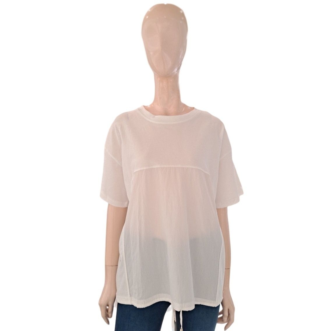 스위트숲 라운드 투톤 밑단 스트링 반팔티 SB5ST3F2_이미지