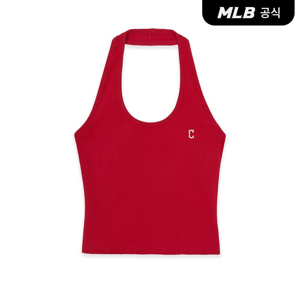  MLB 여성 홀터넥 나시 티셔츠 CLE Neon Red 3FTOB6063-45RDN