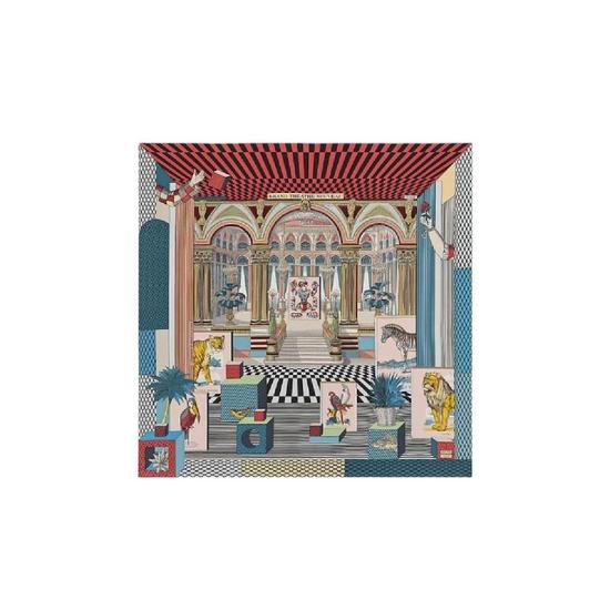 에르메스 그랜드 씨어터 누보 스카프 90 블루 진 베르 무타드 H003761S04