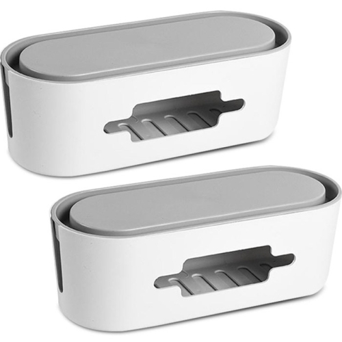 마켓플랜 심플 라운드 멀티탭 정리함 화이트 2개_이미지