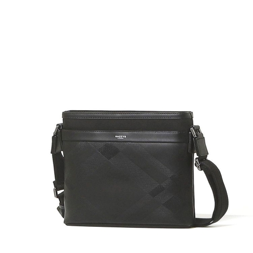 헤지스 ACC 데일리 블랙 가죽 체크 실버로고 크로스백 HJBA6E172BK_이미지