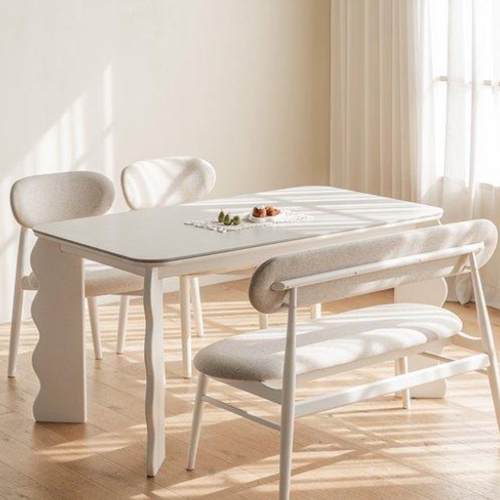 레트로하우스 웨이비 원목 사각 세라믹 테이블 1400 (의자2개+벤치1개)