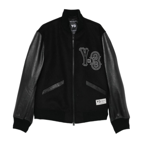 와이쓰리 체스트 로고 울 가죽 슬리브 재킷 KH0428 BLACK