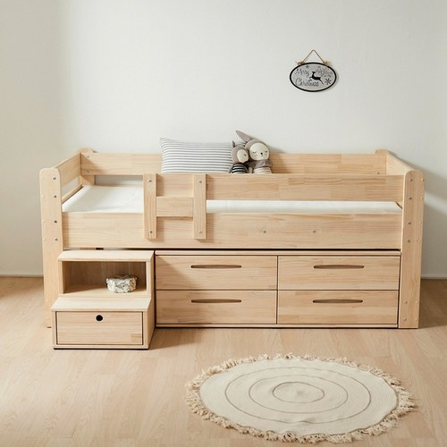 조이 뉴송 소나무 원목 서랍장형 낮은 벙커 침대 S