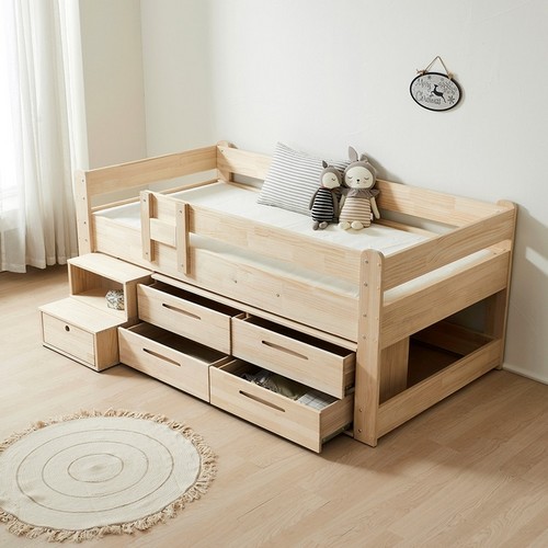 엣지퍼니처 조이 뉴송 소나무 원목 서랍장형 낮은 벙커 침대 S (매트별도)_이미지