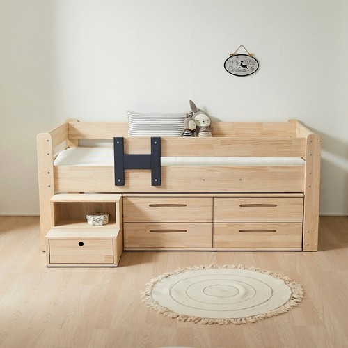 엣지퍼니처 조이 뉴송 소나무 원목 서랍장형 낮은 벙커 침대 S (매트별도)_이미지