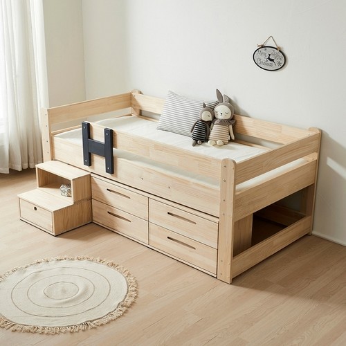 엣지퍼니처 조이 뉴송 소나무 원목 서랍장형 낮은 벙커 침대 S (매트별도)_이미지