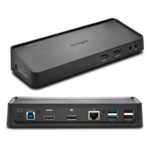 켄싱턴 윈도우 맥 OS <b>서피스</b> 프로 및 노트북용 USB 3.0 듀얼 디스플레이 도킹 스테이션 K33997WW 블랙