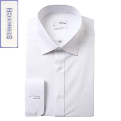 ST듀퐁 셔츠 SE5SM22LS927SWH 구김 적은 슬림핏 화이트 소매 로고 스트레치 긴팔 스판 셔츠_이미지