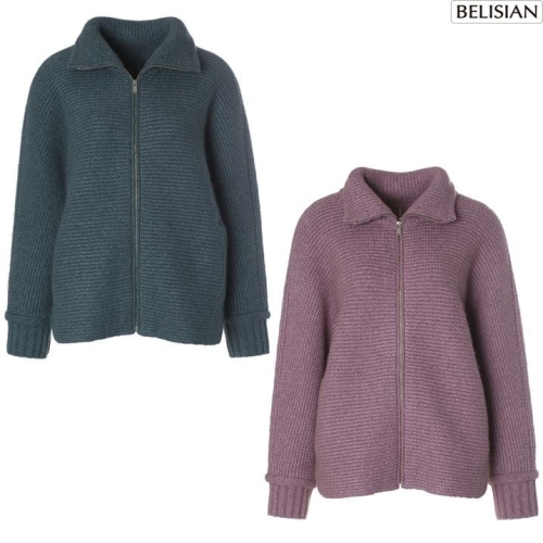 벨리시앙 여성 폭스 모 혼방 니트 집업 자켓 KT4401