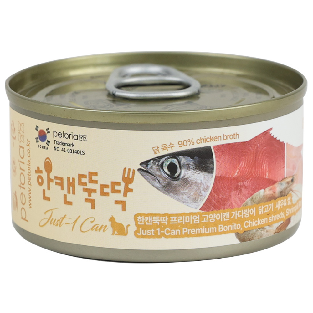  한캔뚝딱 프리미엄 가다랑어, 닭고기, 새우&쌀 캔 85g [1개]